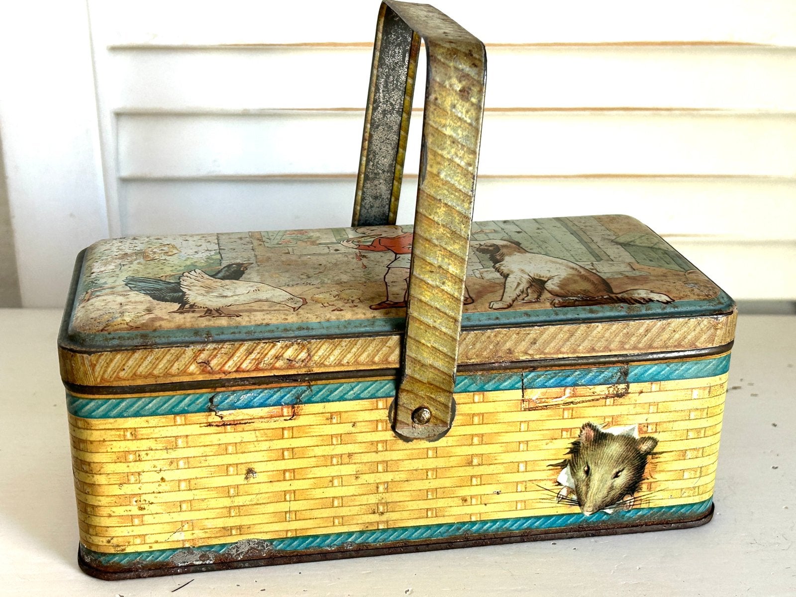 Vintage Franse lithografisch blikken kinderlunchbox 19cm, Ophalen, Gebruikt, Overige