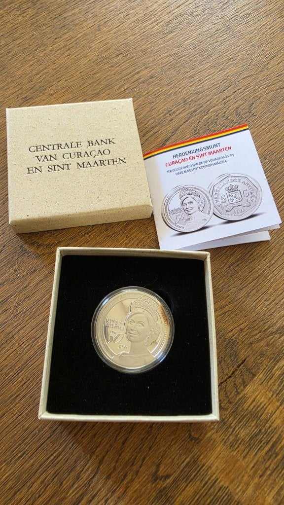 Zilvere 5 Gulden Koningin Máxima (Curaçao & Sint Maarten), Ophalen, 5 gulden, Koningin Wilhelmina, Losse munt