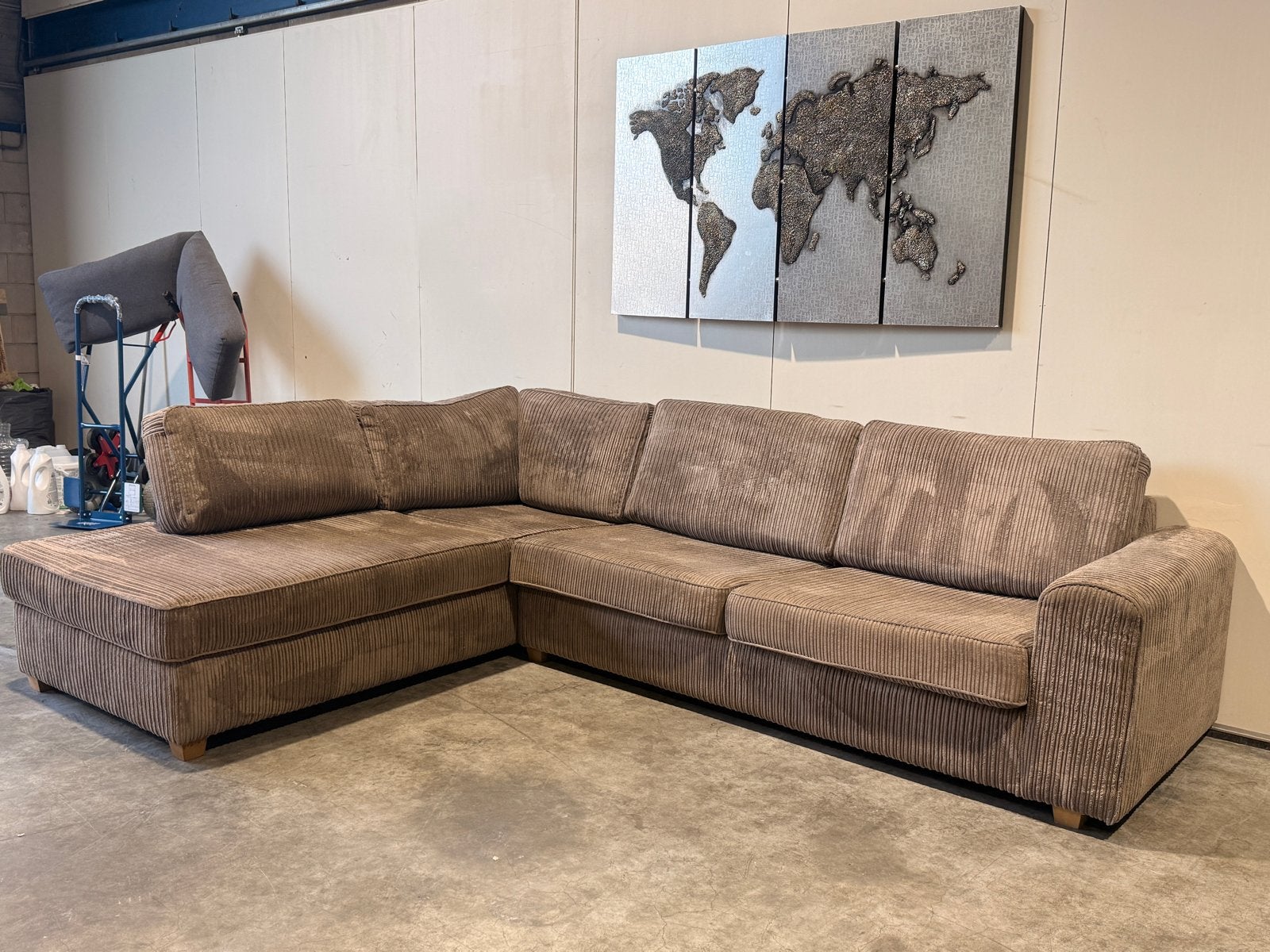 MOOIE LUXE TAUPE HOEKBANK – RIBSTOF ️, Huis en Inrichting, 250 tot 300 cm, Taupe ribbenstof hoekbank, Hoekbank, Ophalen of Verzenden