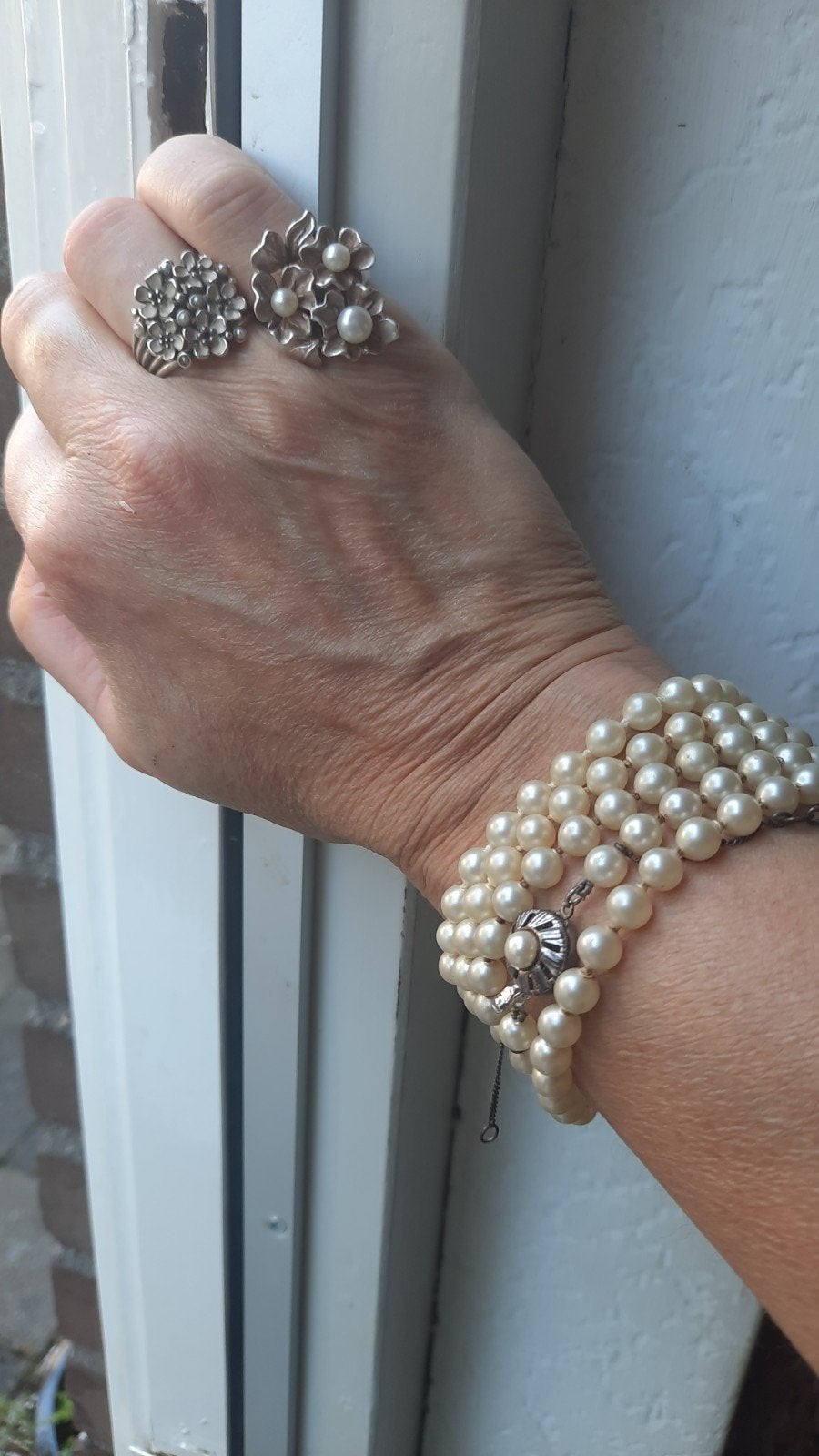 Super mooie parelset, o.a Pandora ring en parelketting, Ophalen of Verzenden, Zilver, Ring