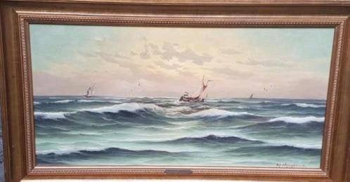 H.J. Wijngaard zeegezicht Kaagschip Noordzee., Antiek en Kunst, Ophalen