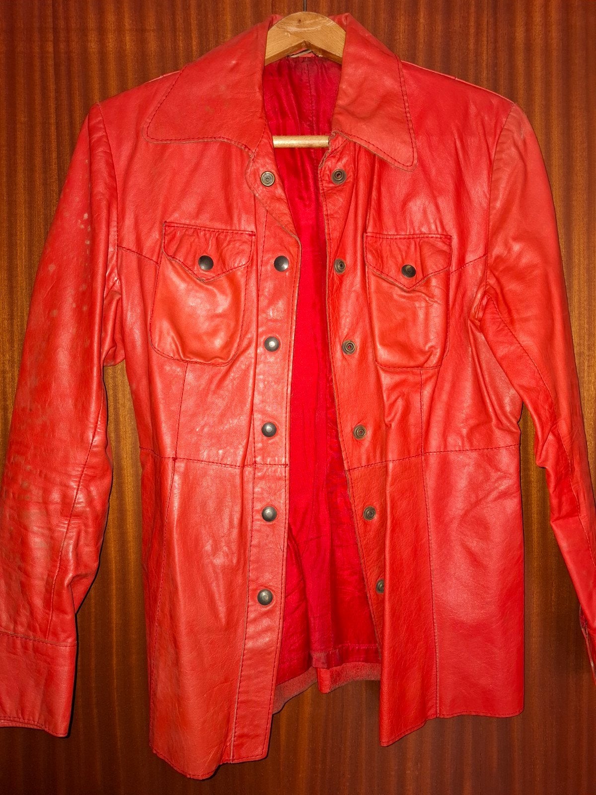 Vintage Rood Leren Jasje Maat 38, Ophalen, Gedragen, Maat 38/40 (M), Rood