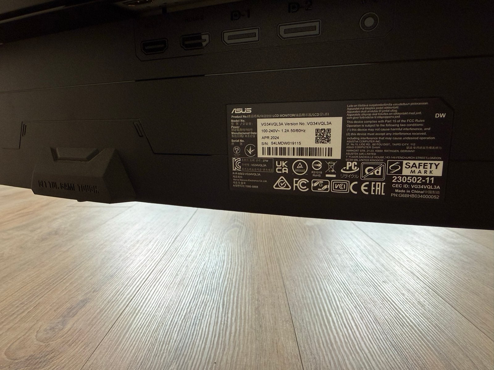 ASUS VG34VQL3A 34 inch Curved Gaming Monitor, Curved, VA, Zo goed als nieuw, 1 tot 2 ms