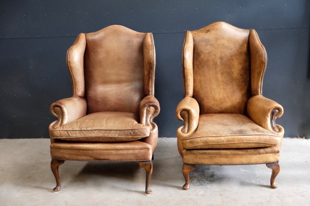 Mooie Engelse Chesterfield oorfautuil, Ophalen, Minder dan 75 cm, Chesterfield Engels Landelijk klassiek industrieel, Leer