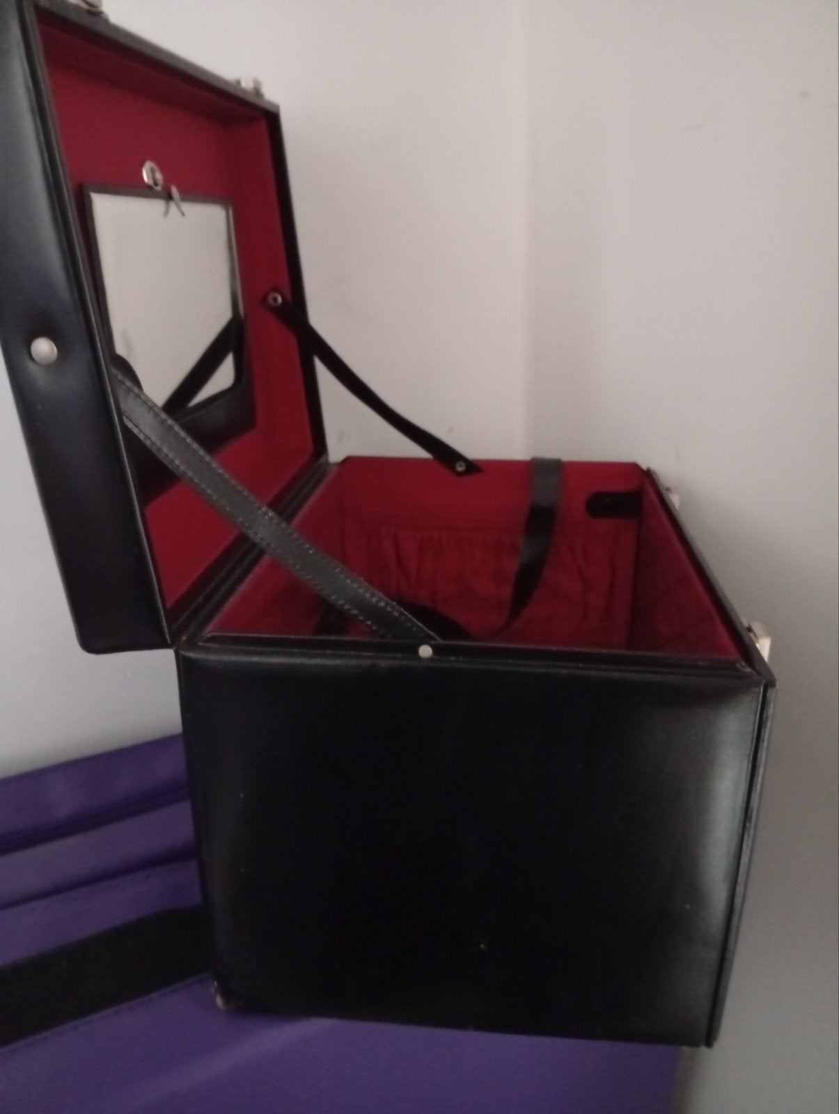 Vintage Zwarte Beautycase met Slot en Spiegel, Gebruikt, Zwart, Met slot, Ophalen of Verzenden