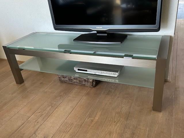 TV meubel, Huis en Inrichting, Kasten | Televisiemeubels, Ophalen, Minder dan 50 cm, Gebruikt, Glas