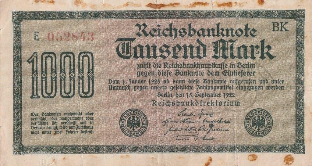 1000 mark 1923, Postzegels en Munten, Ophalen of Verzenden, Duitsland, Los biljet