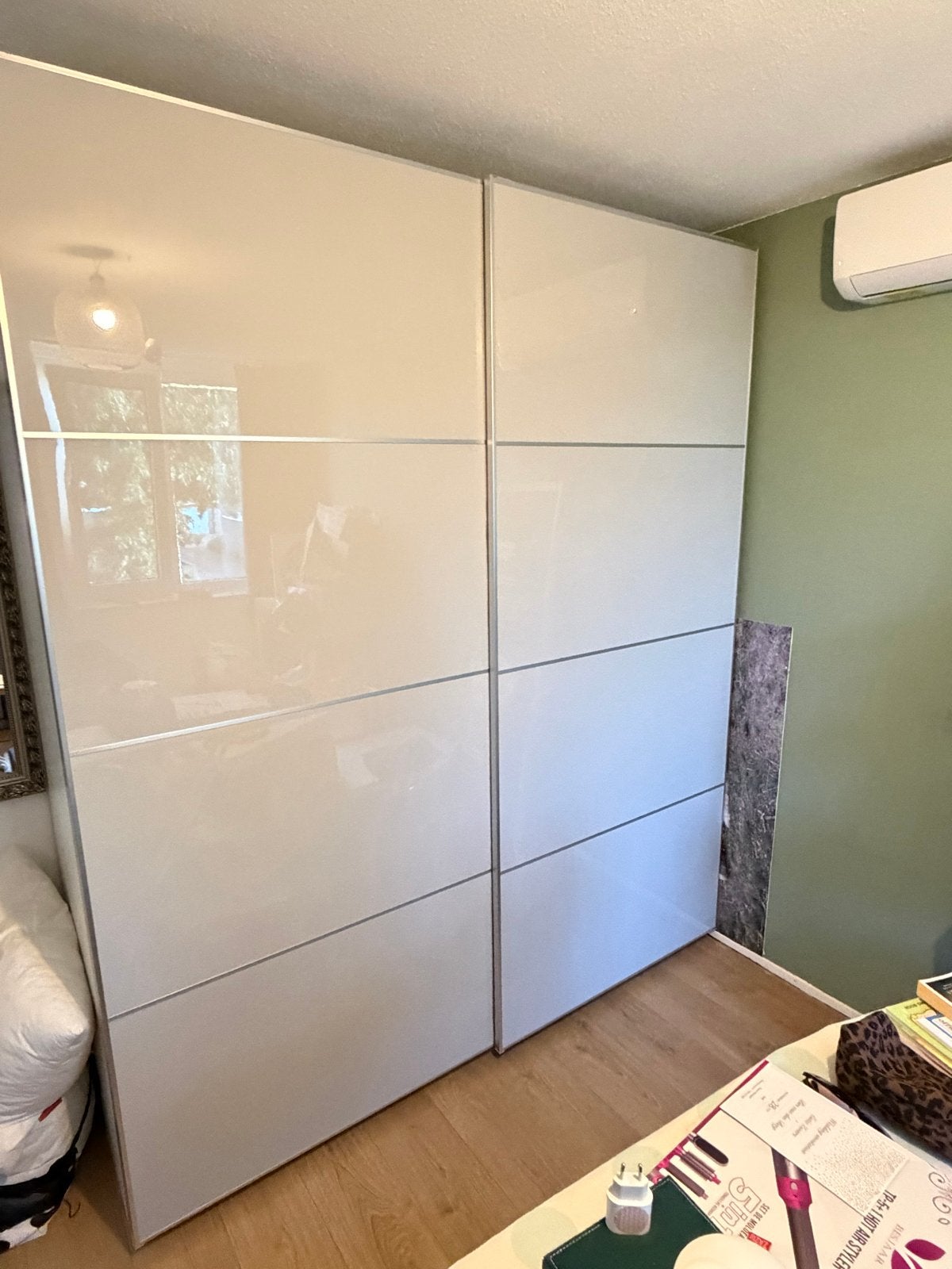 IKEA Pax Schuifdeuren - Hoogglans Wit/Beige, Huis en Inrichting, Kunststof, Gebruikt, 100 tot 150 cm, 200 cm of meer