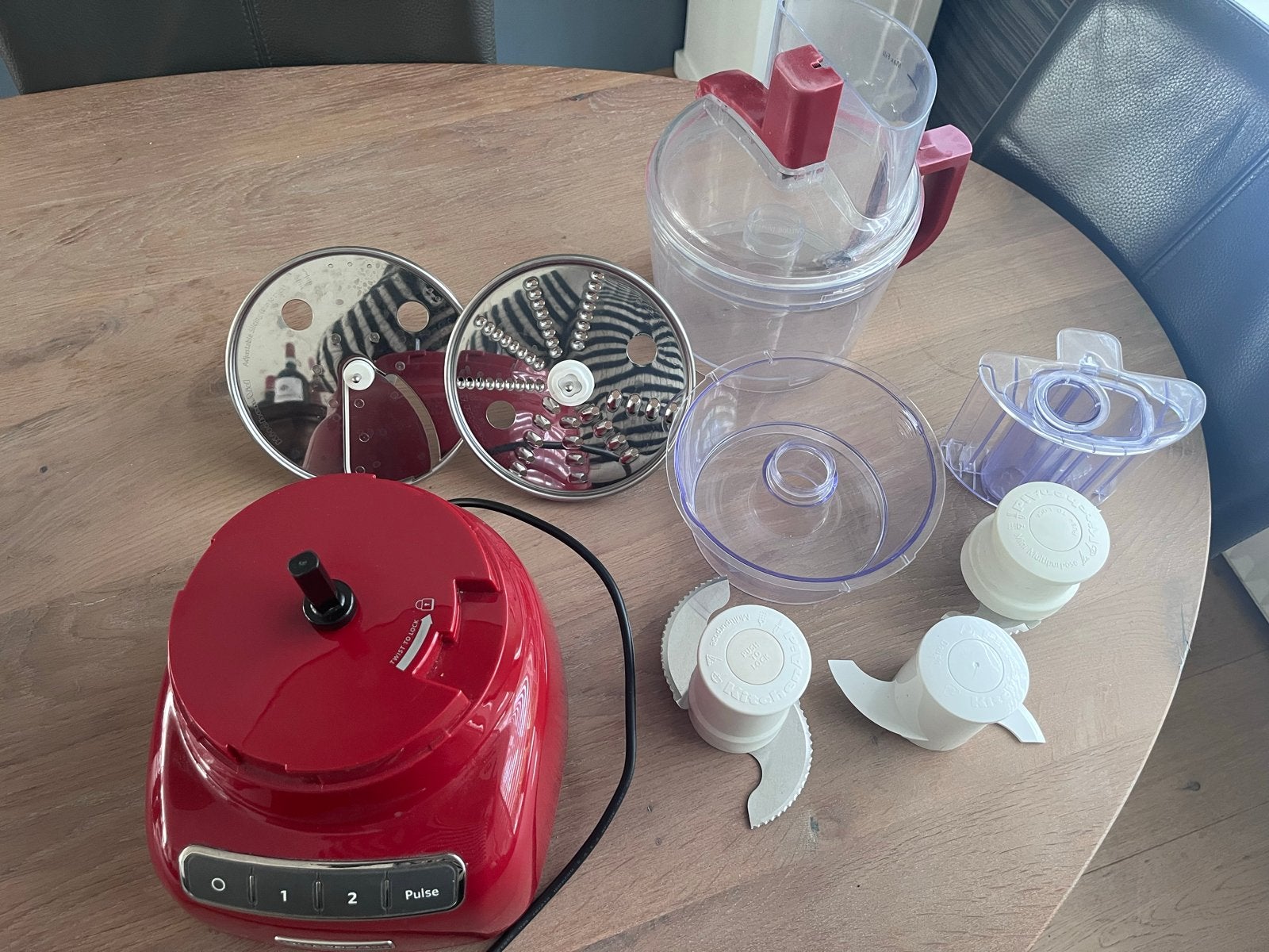 KitchenAid Foodprocessor - Rood, compleet met accessoires, Gebruikt, 2 snelheden, Ophalen of Verzenden, 2 tot 3 liter