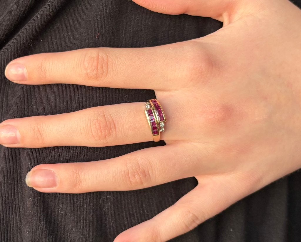 Robijnen diamanten fraaie 14k gouden ring dame briljant luxe, Voordeelsieraden, Ophalen of Verzenden, Zo goed als nieuw, 17 tot 18