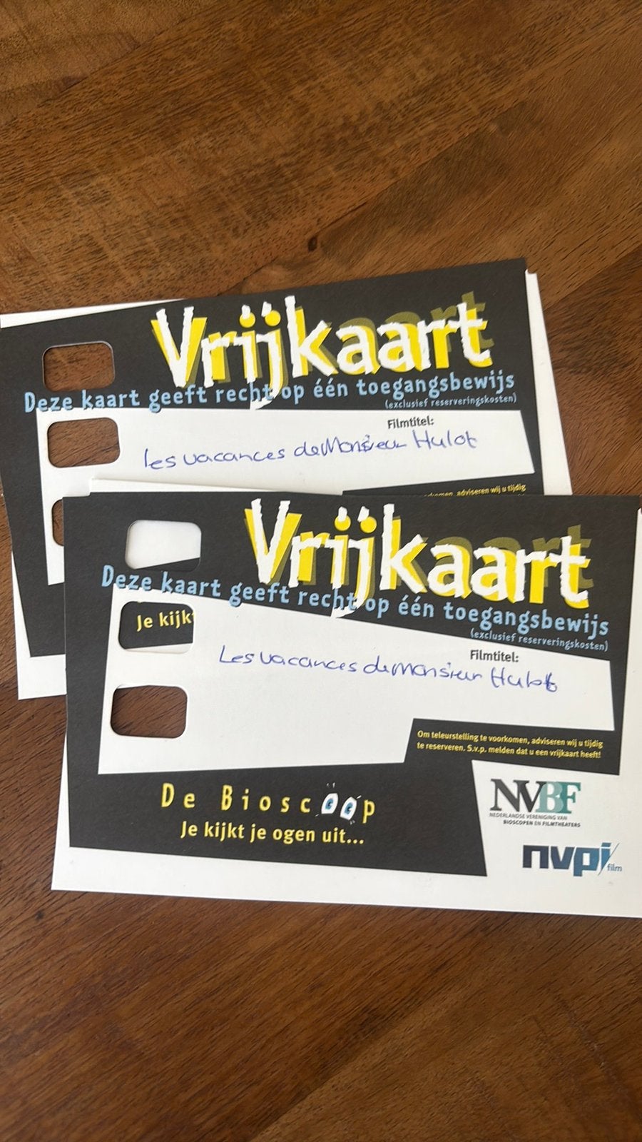 2 Filmkaarten voor de film Les Vacances de monsieur Hulot, Twee personen, Comedy, Vrijkaartje specifieke film