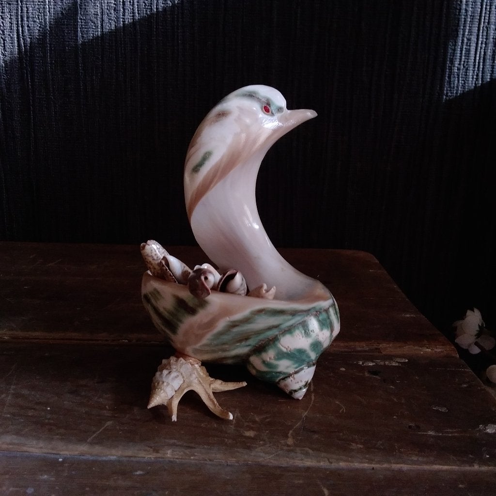 Unieke vintage zwaan in schelp met vorkjes in schelp, Verzenden