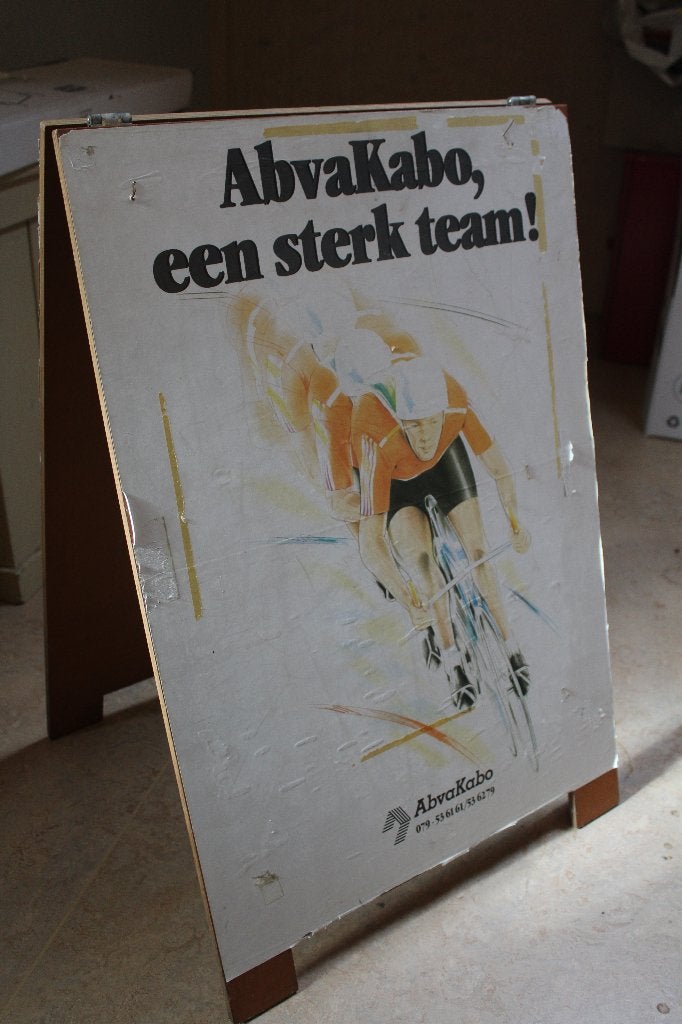 Uniek Dubbelzijdig Vintage Reclamebord / Stoepbord AbvaKabo, Ophalen, Gebruikt, Reclamebord