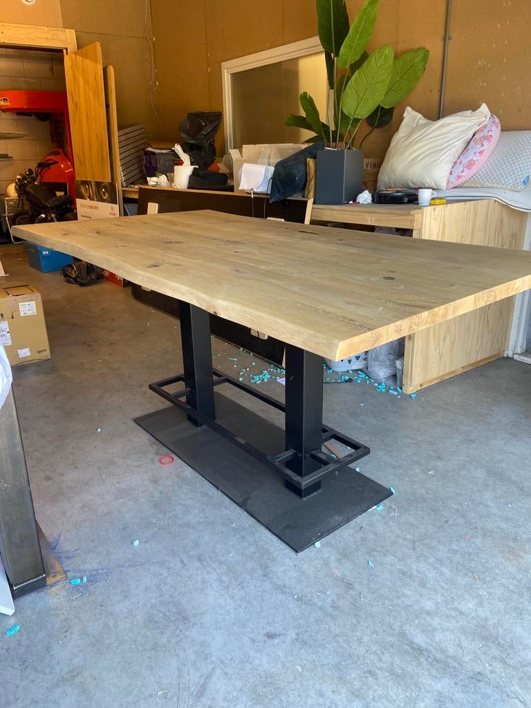 Massief Eiken Bar 2 meter, custom onderstel, ongebruikt, Ophalen, Zo goed als nieuw