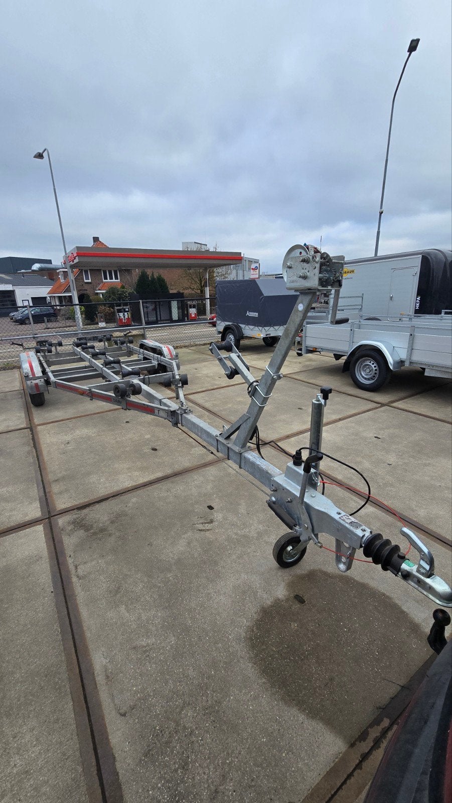 Damco boottrailer met rollen en dubbele as, Watersport en Boten, Boottrailers, Ophalen, Gebruikt, 1500 tot 3000 kg, 6 tot 9 meter