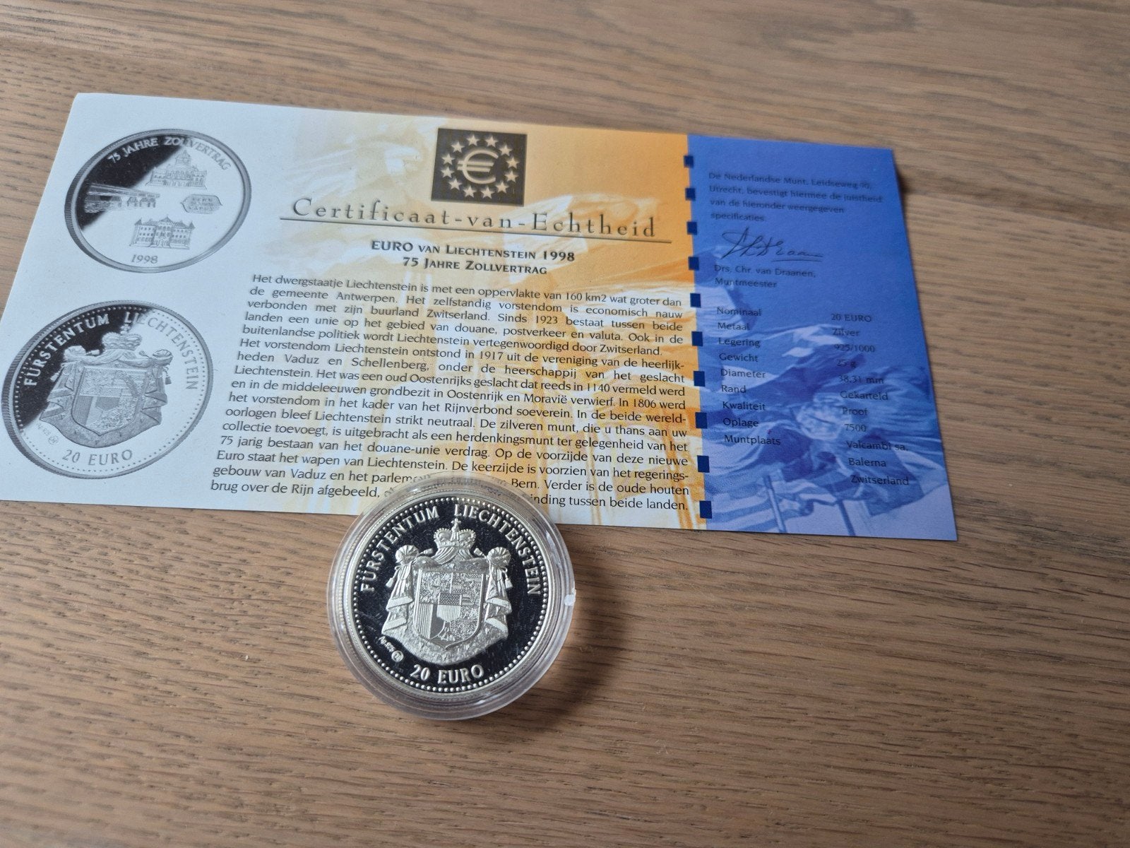 20 euro zilver liechtenstein 1998, Ophalen of Verzenden, Overige landen, Overige waardes, Zilver