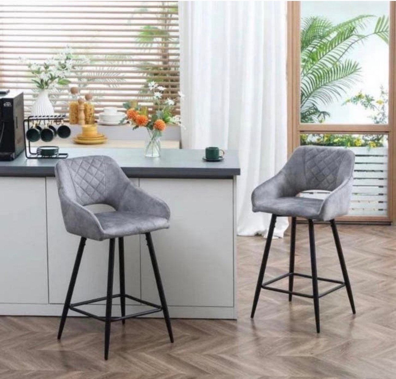 Set van 2 Grijze Barstoelen - Comfortabel & Modern NIEUW, 60 tot 90 cm, Nieuw, Ophalen of Verzenden, Metaal