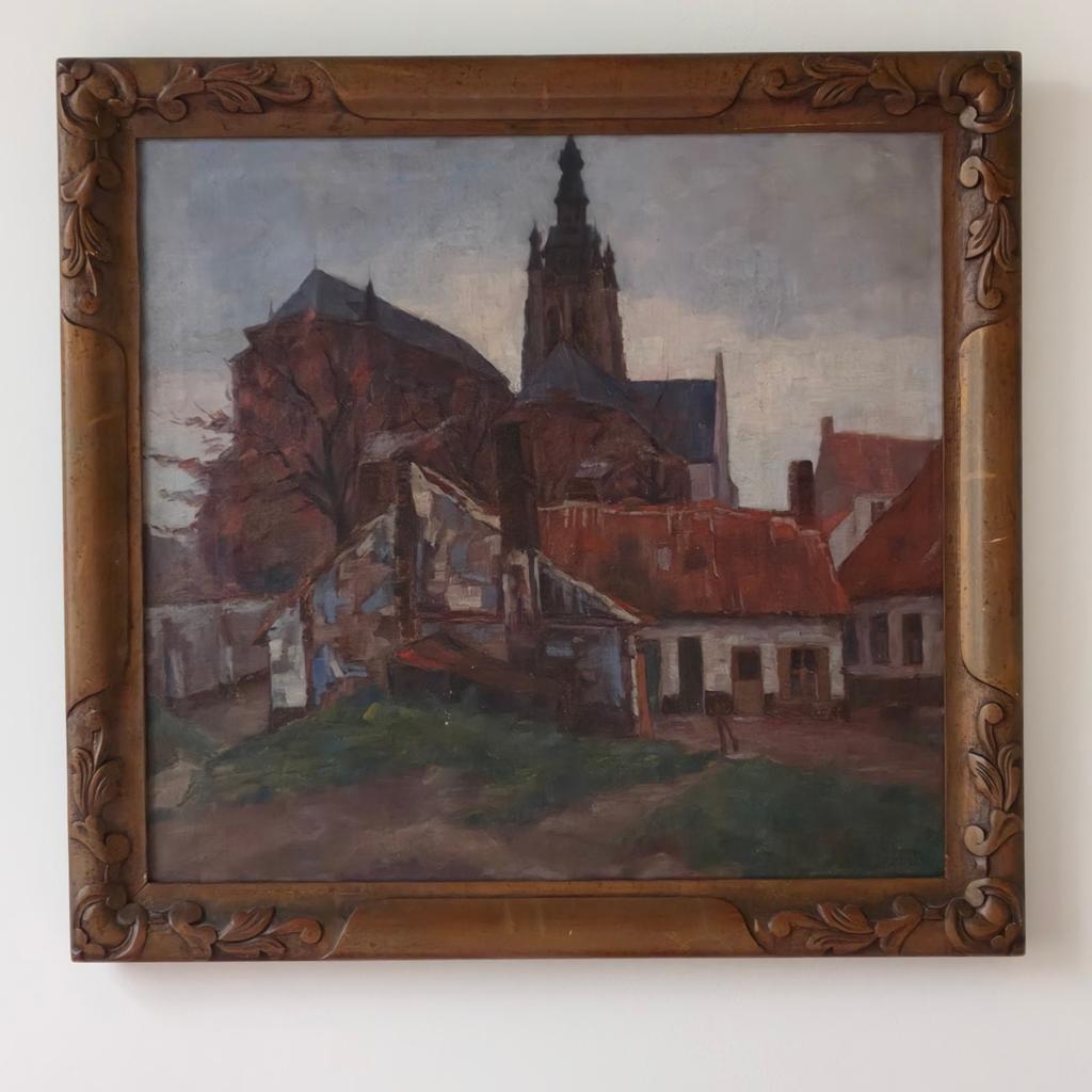 Schilderij dorpsgezicht Eugène Masselus jaren 30, Ophalen of Verzenden