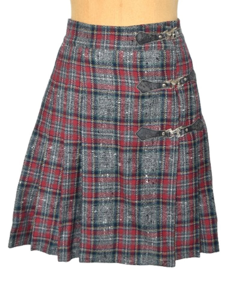 Pinko plooirok, schotse rok, kilt, rood/grijs, Mt. S, Pinko, Meerkleurig, Ophalen of Verzenden, Zo goed als nieuw