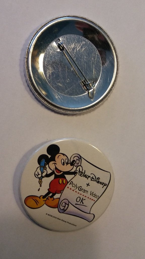 Mickey Mouse Polygram Video OK vintage Walt Disney button, Verzenden, Gebruikt, Overige onderwerpen