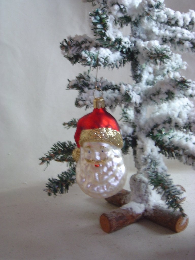 Gekleurd glazen kerstmanhoofd kerstbal, Ophalen of Verzenden, Zo goed als nieuw