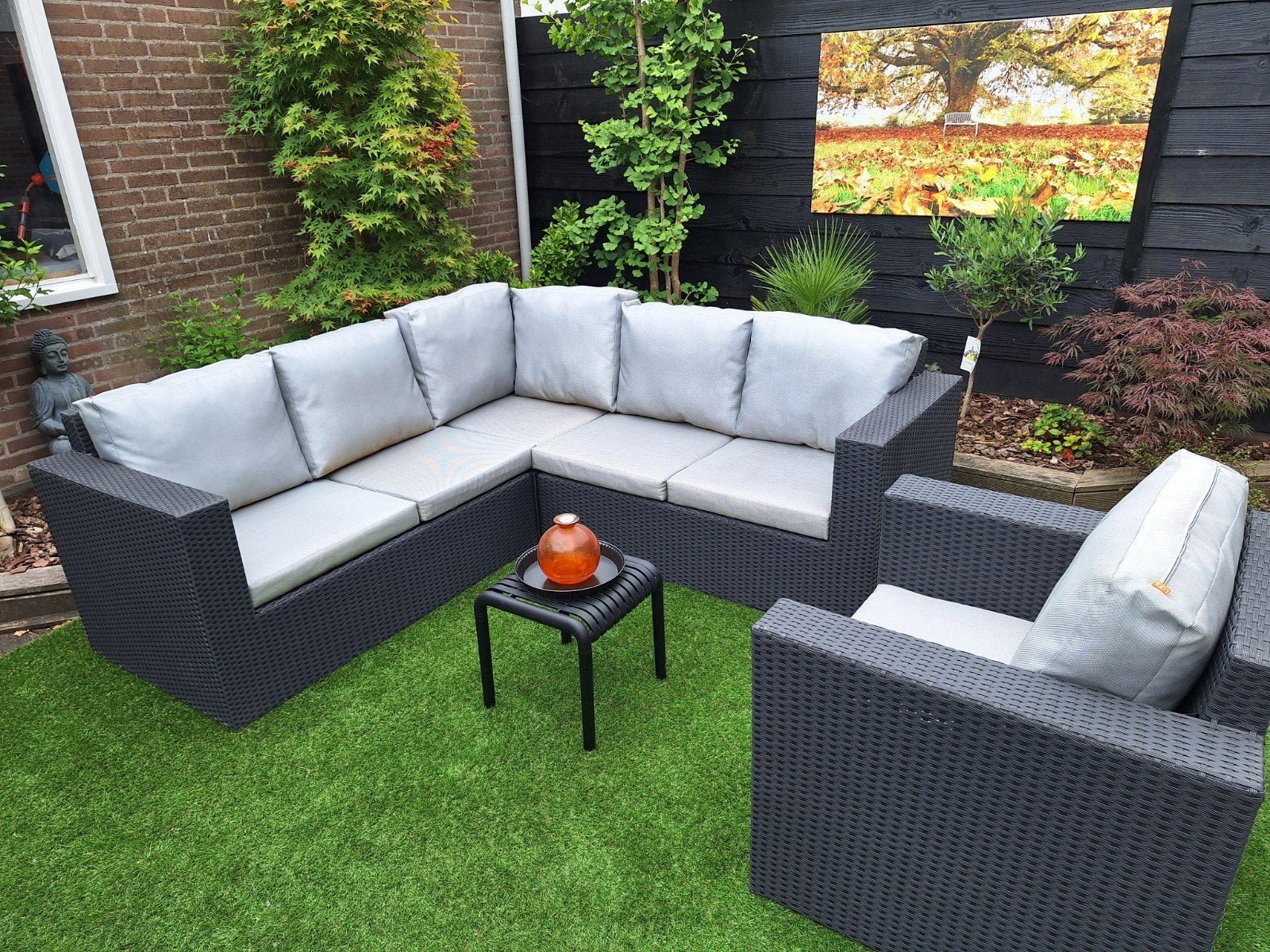 Wicker Loungeset met Hoekbank en Fauteuil, Ophalen, Gebruikt, Wicker