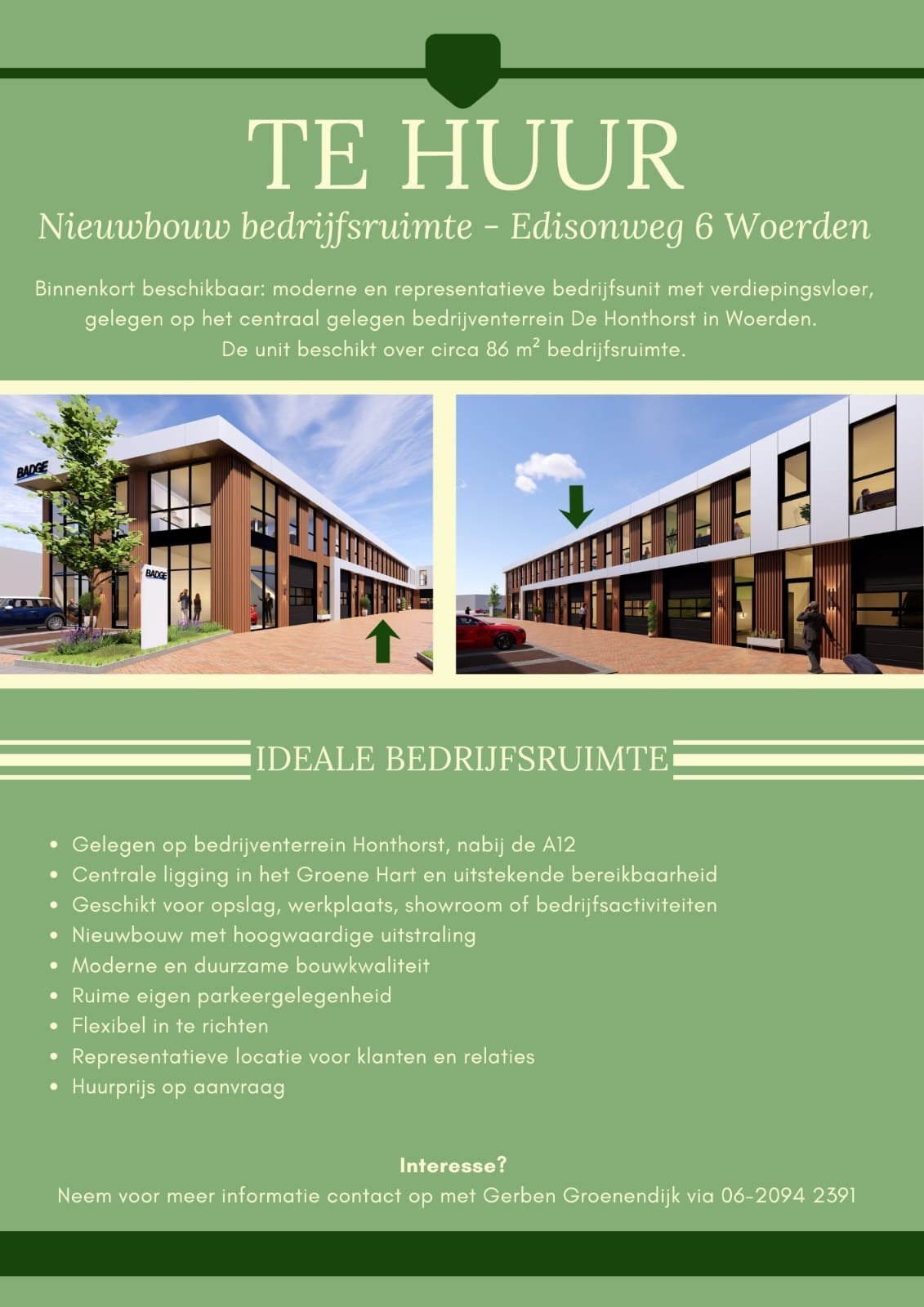 Nieuwbouw bedrijfsruimte - Edisonweg 6 Woerden, Zakelijke goederen, 86 m², Huur, Bedrijfsruimte