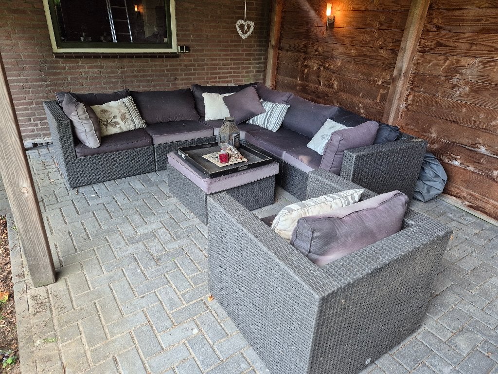Loungeset met fauteuil en hocker/tafel, Ophalen, 6 zitplaatsen, Loungeset, Wicker