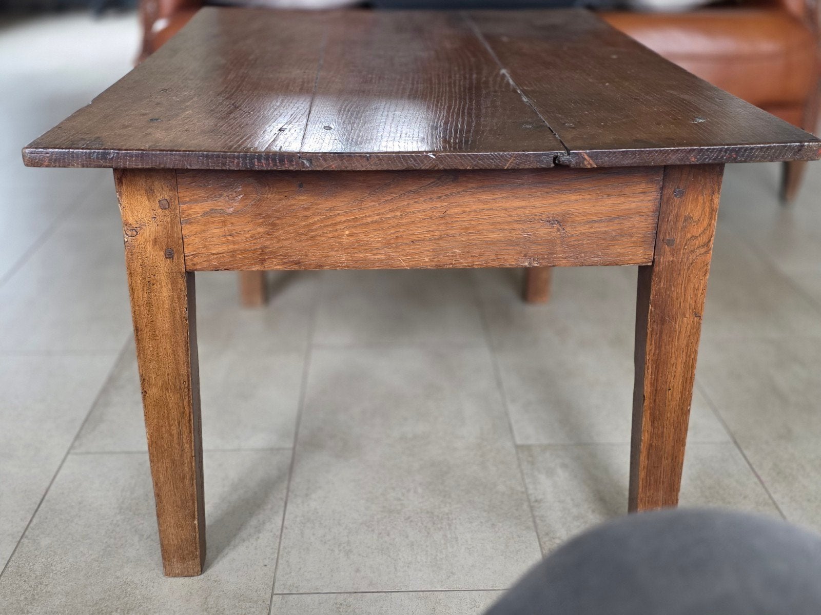 Antieke eiken salontafel  95cm bij 68cm met lade, Ophalen of Verzenden