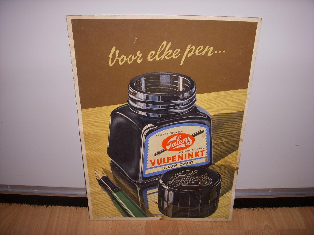 Bijzonder oud reclamebord Talens Vulpeninkt  Voor elke pen, Verzamelen, Merken en Reclamevoorwerpen, Ophalen of Verzenden, Gebruikt
