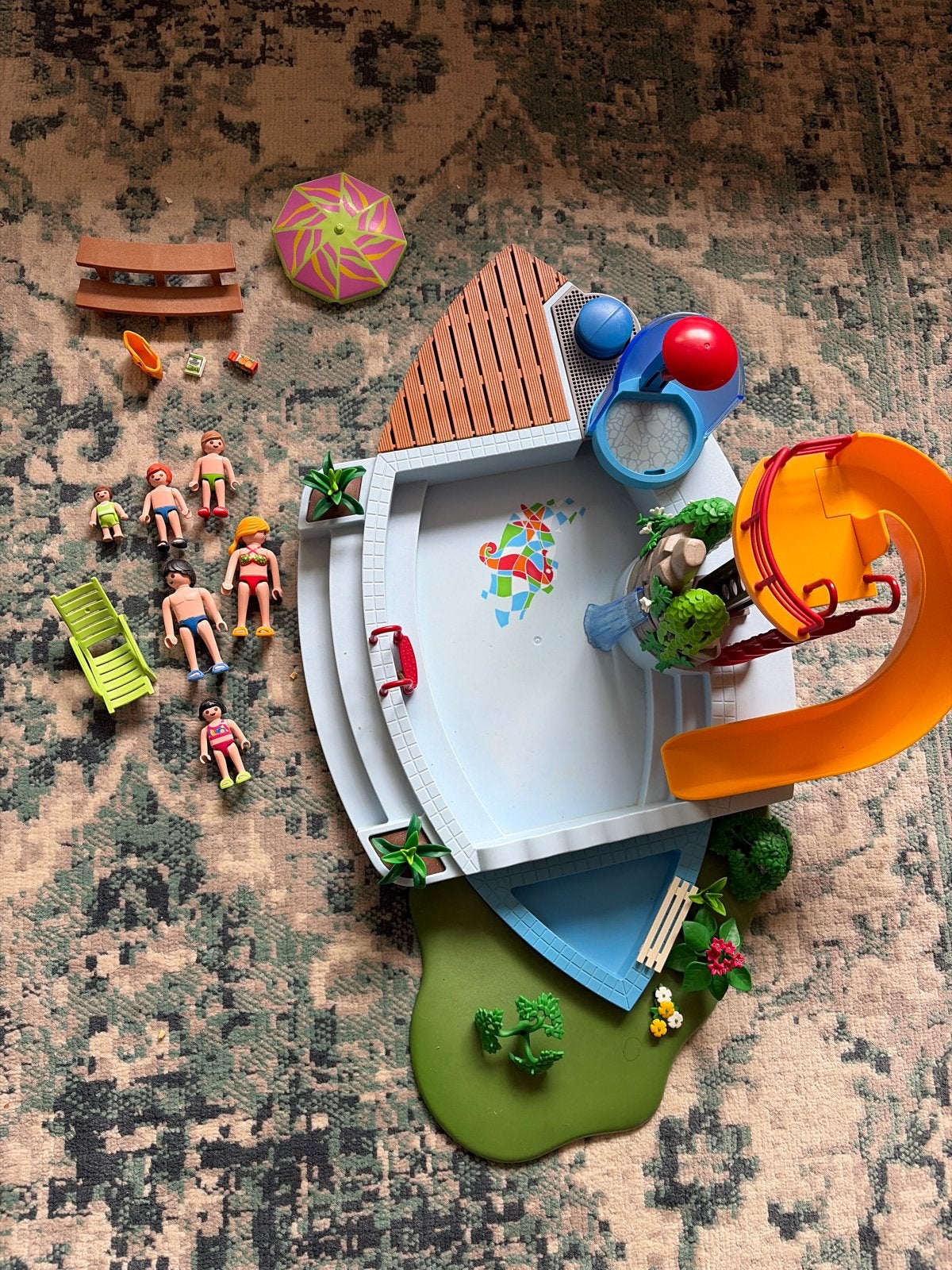Playmobil Zwembad met glijbaan en figuren (4858), Gebruikt, Complete set, Overige typen, Ophalen of Verzenden