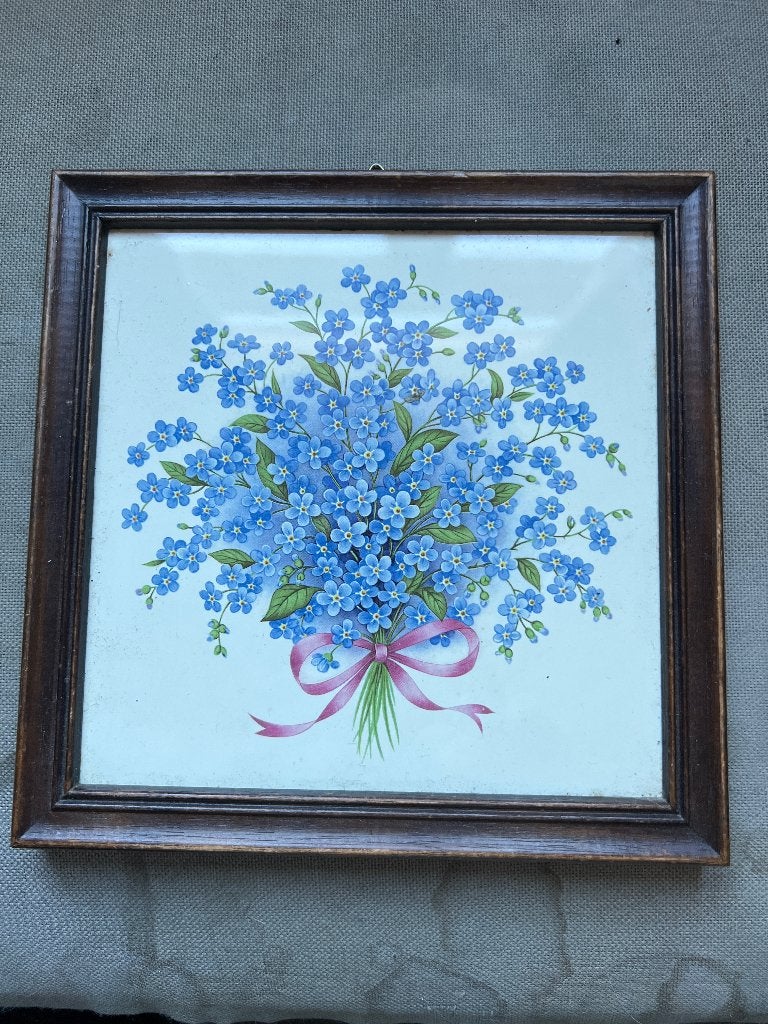 tegeltje met vergeet me nietjes, Huis en Inrichting, Gebruikt, 17 cm, Ophalen of Verzenden, Ingelijst