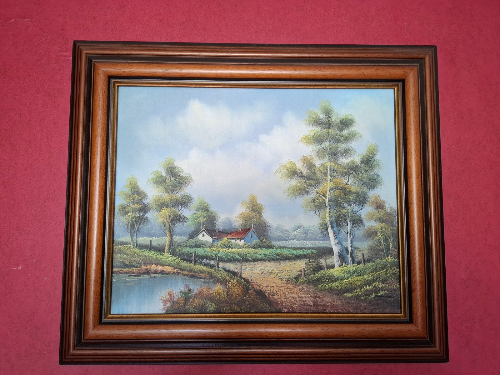 Schilderij olieverf 65 x 55 incl. lijst. Landschap, Ophalen, Doek, Realistisch, Origineel werk