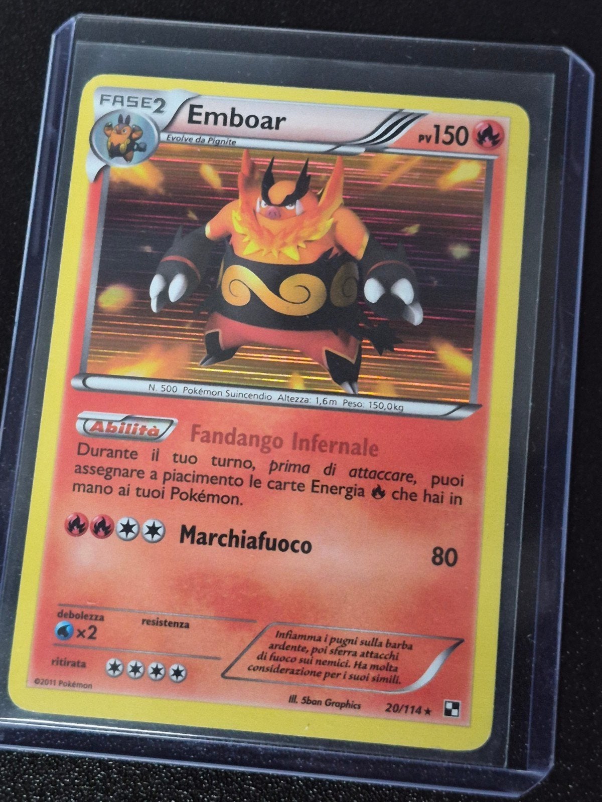 Emboar Pokémon kaart (Italiaans) - Fase 2, Ophalen of Verzenden, Zo goed als nieuw, Losse kaart