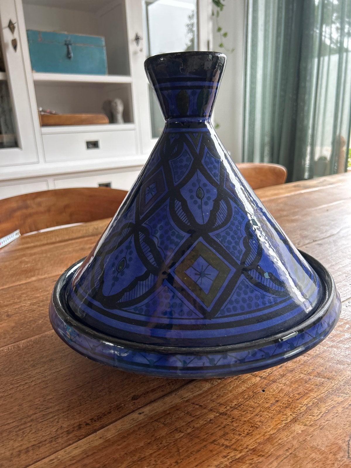 Decoratieve grote Tajine - Blauw met Patroon, Ophalen, Zo goed als nieuw, Steen/keramiek, Overige typen