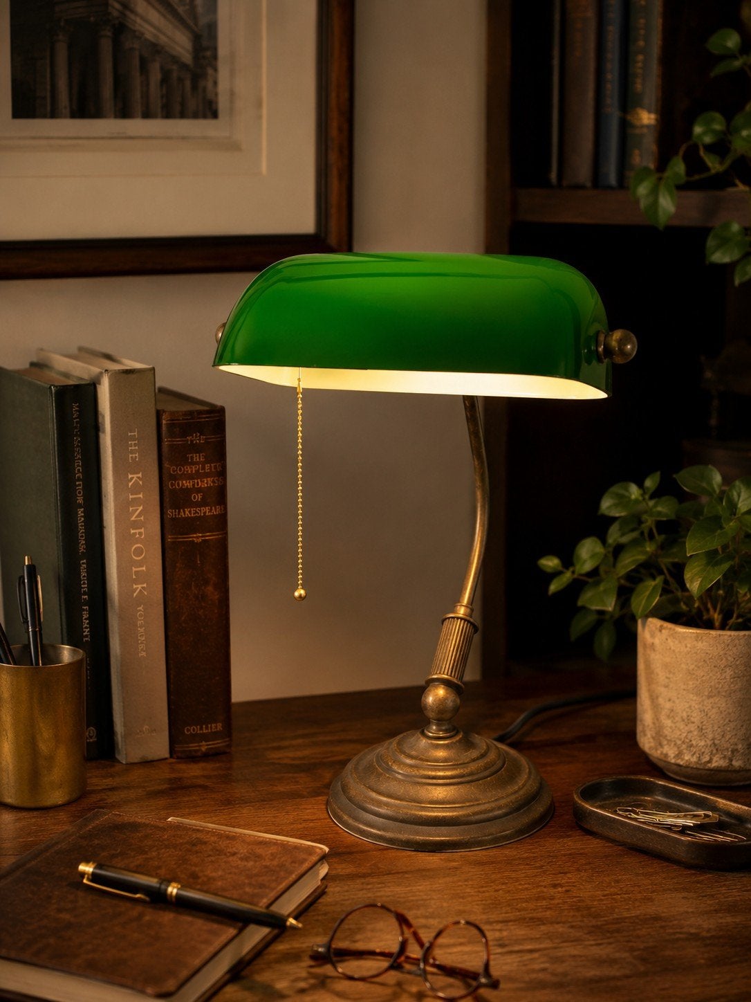 Klassieke Bankierslamp - Gepolijst Messing met Groene Kap, Helene Livingstyle, Helene, 7531TJ, Nieuw