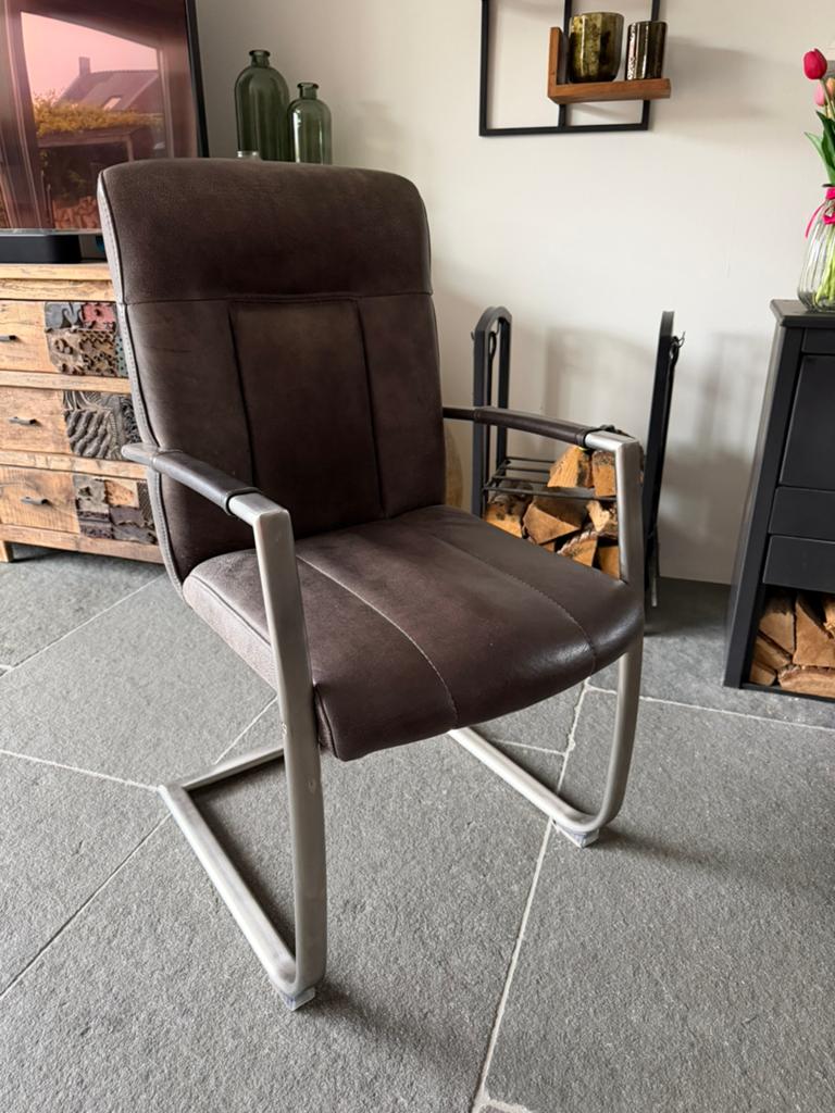 3 eetkamerstoelen, leer met microvezelstof, goede staat, Huis en Inrichting, Stoelen, Ophalen, Gebruikt, Past in ieder interieur