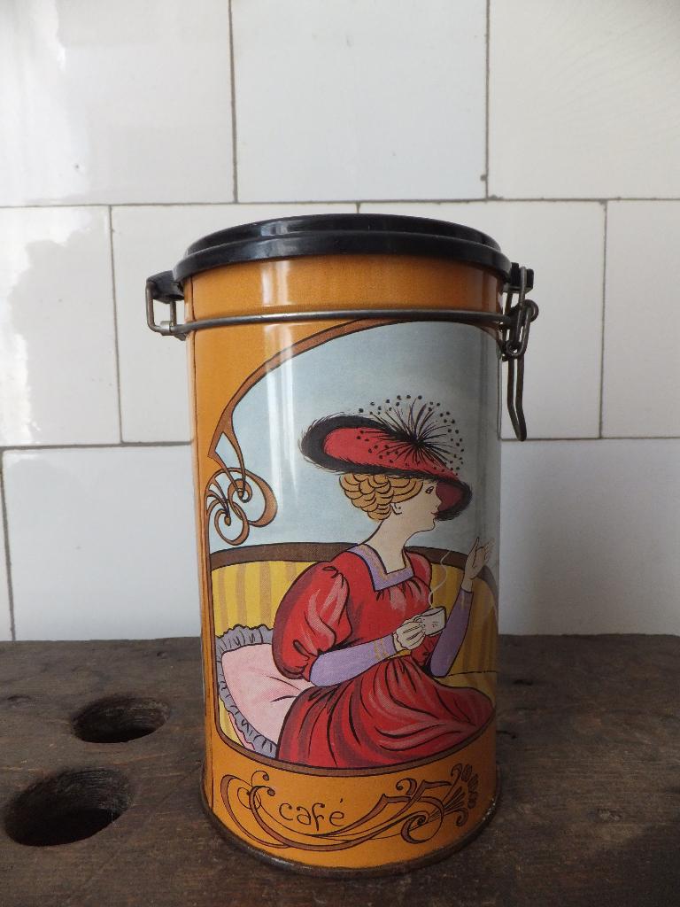 vintage art nouveau blik voor koffie of thee even bijkletsen, Ophalen of Verzenden