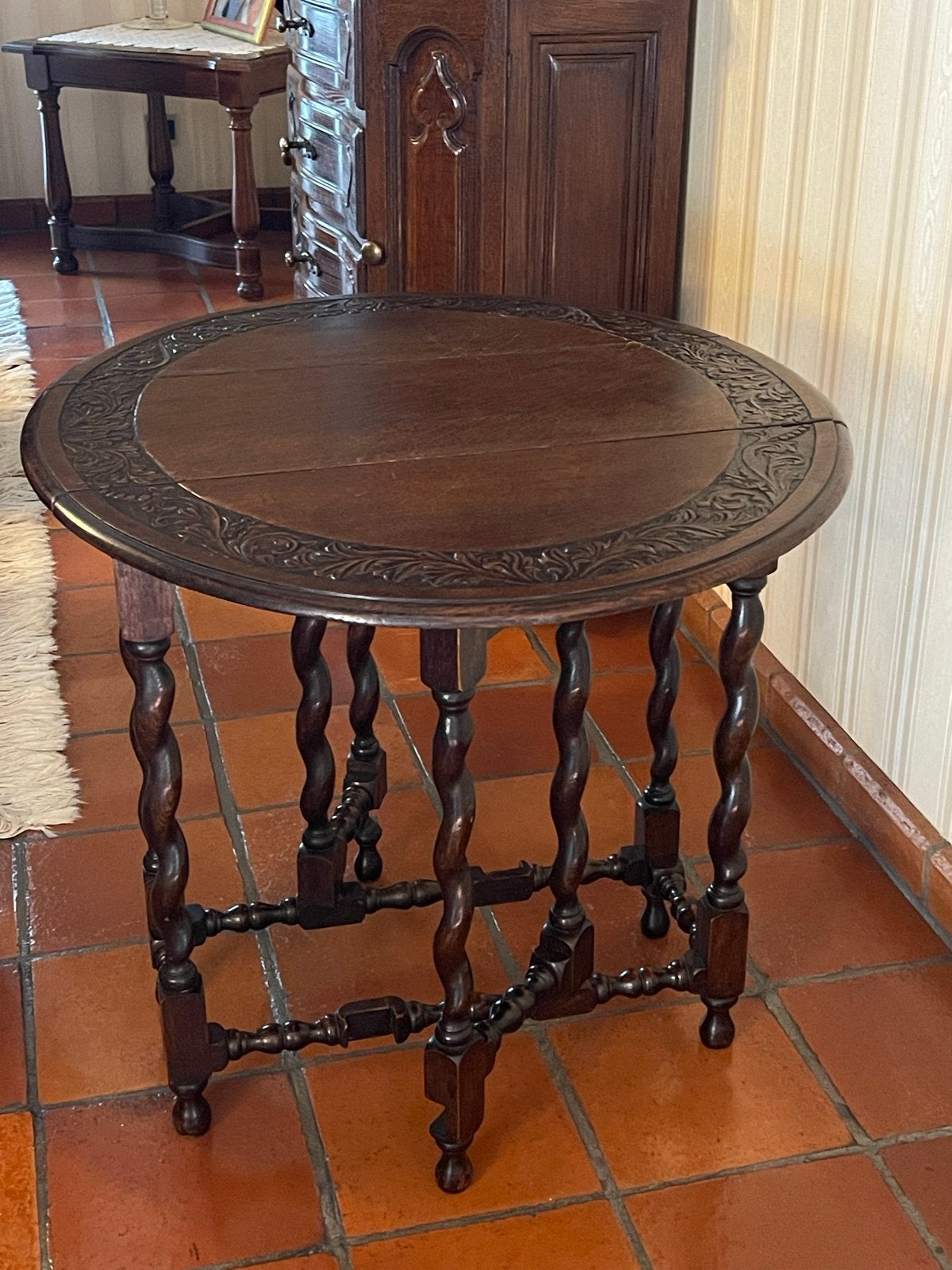 Antieke Engelse Gateleg Tafel met Gedraaide Poten, Ophalen