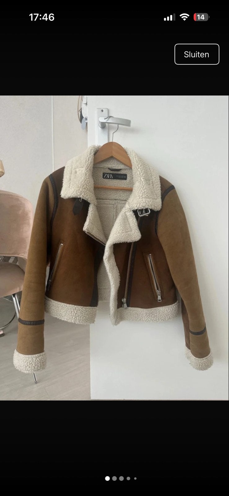 Zara pilotenjack met teddy voering - Maat S, Ophalen of Verzenden, Gedragen, Maat 36 (S), Bruin
