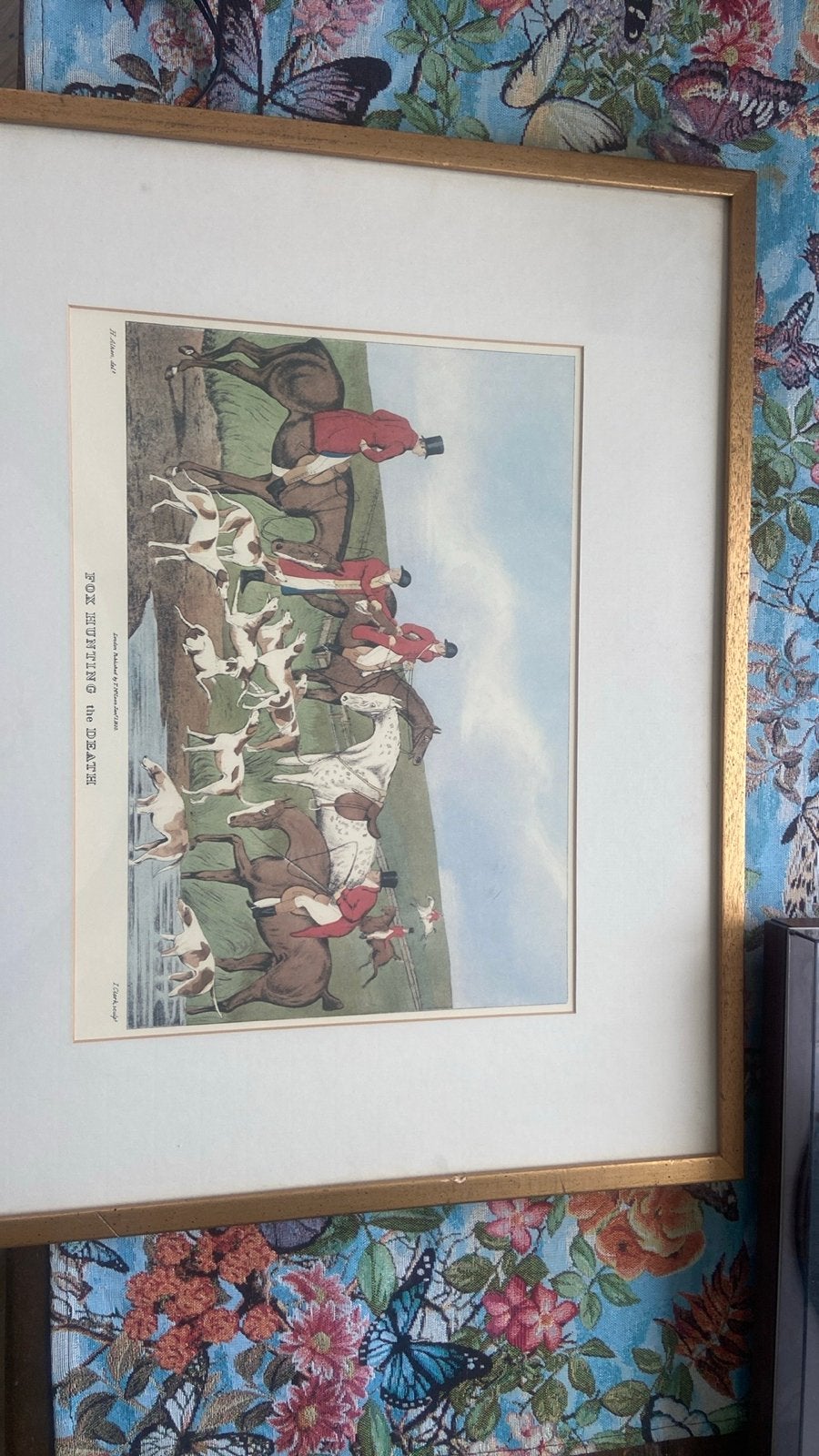 Antieke jachtscène: 'Fox Hunting the Death' ingelijst, Antiek en Kunst, Kunst | Etsen en Gravures, Lithografie, Ingelijst, Dagelijks leven