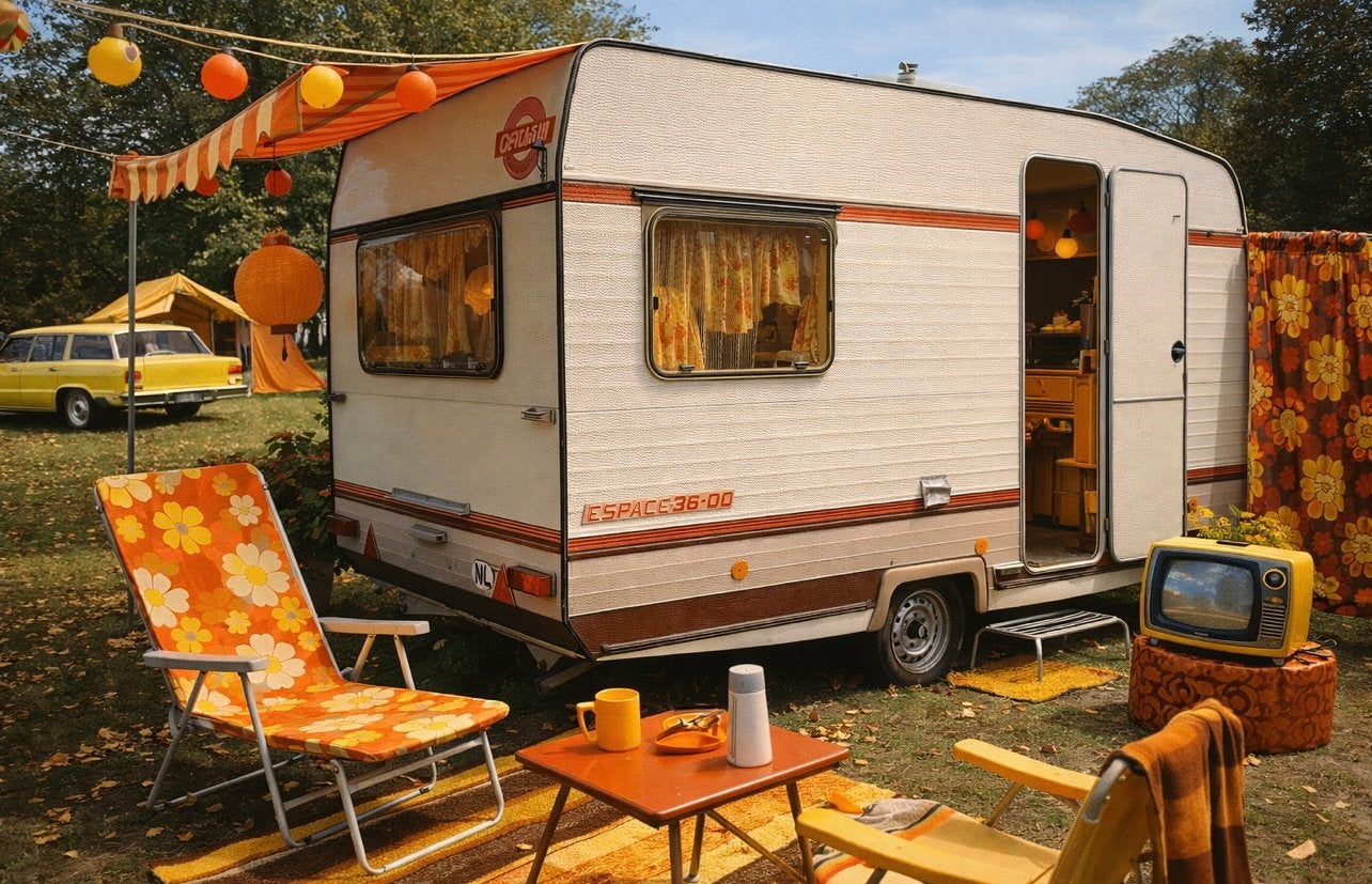 Retro lichtgewicht caravan in originele staat, Koelkast, Particulier, 500 - 750 kg, Tot en met 4
