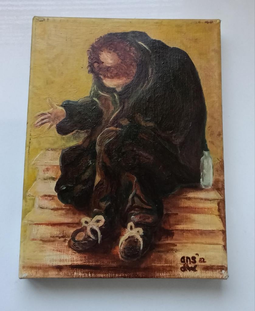 Oliverf op doek. 24cm x 18cm . Gesigneerd Ans ,, Antiek en Kunst, Kunst | Schilderijen | Klassiek, Ophalen of Verzenden
