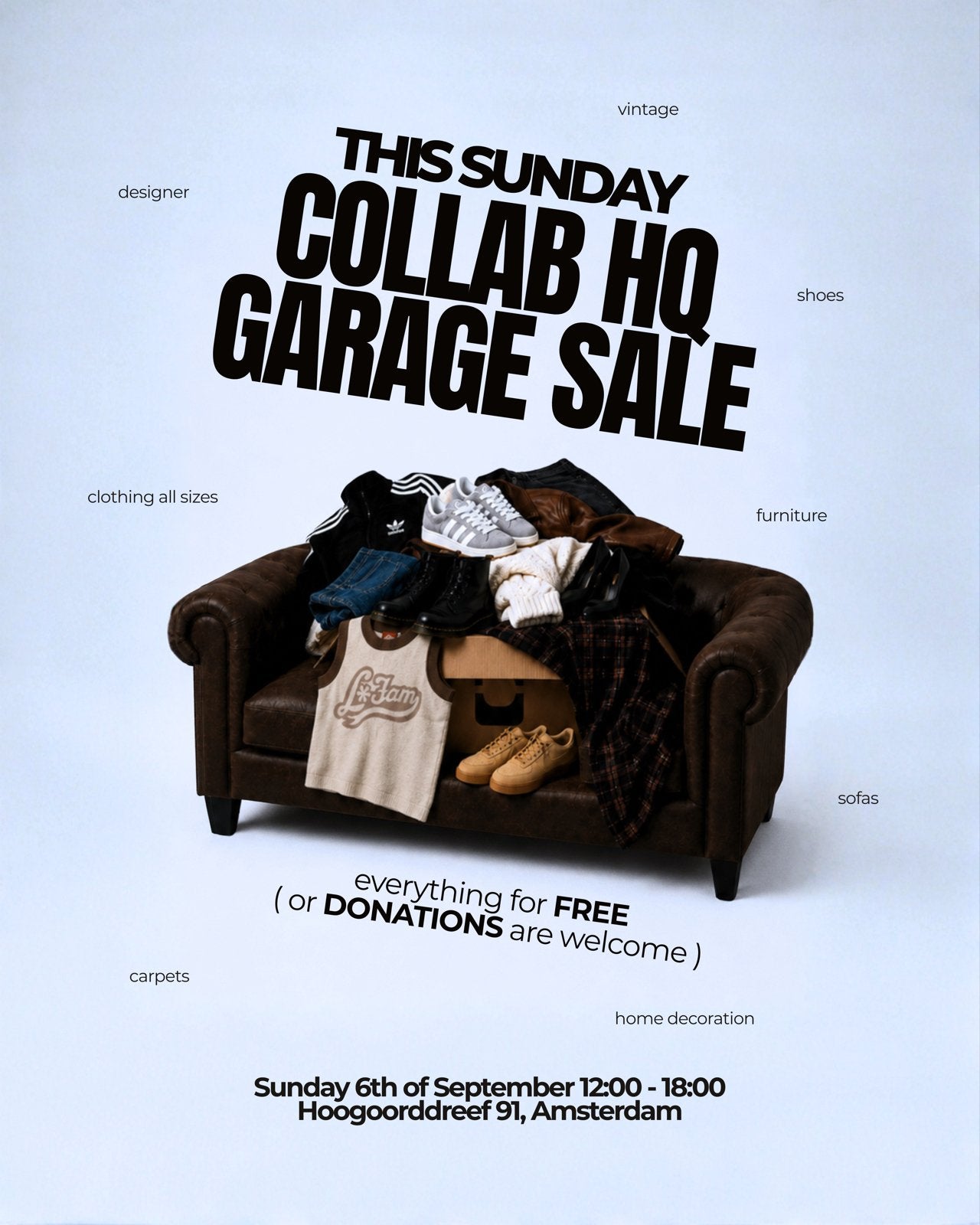 GRATIS SPULLEN! GARAGE SALE - 6 SEPTEMBER AMSTERDAM, Ophalen, Zo goed als nieuw
