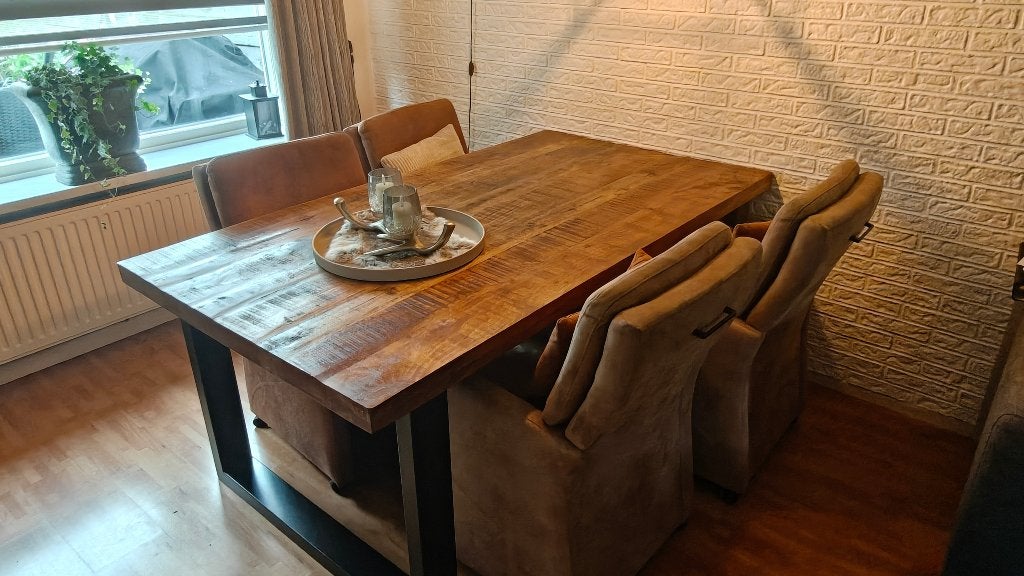 Mangohouten eettafel, Ophalen, 50 tot 100 cm, Zo goed als nieuw, 150 tot 200 cm