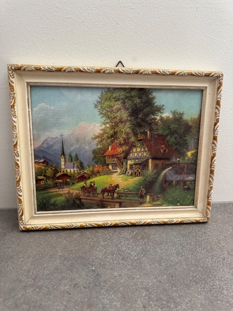 jaren 30 print  Pfingstmorgen Boerderij  Duitsland, Antiek en Kunst, Kunst | Schilderijen | Klassiek, Realistisch, Overige ondergronden