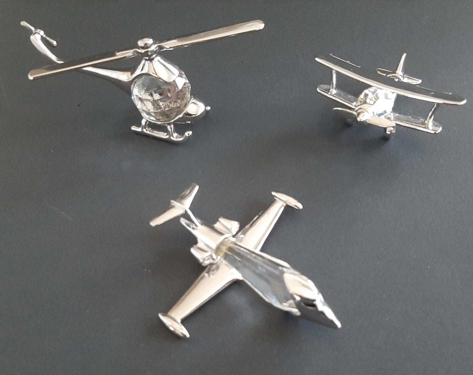 3 Swarovski Silver Crystal Vliegtuigen Serie, Ophalen of Verzenden