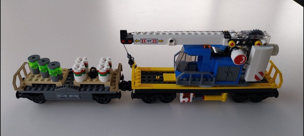 Lego trein: palletten wagon + kraanwagon, City, Lego, Ophalen of Verzenden, Zo goed als nieuw