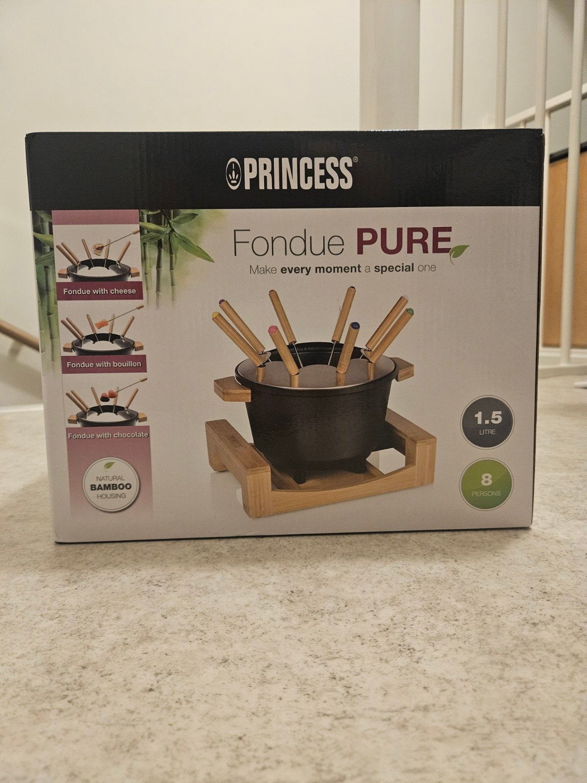 Princess Fondue Pure - 1.5L, 8 personen, bamboe behuizing, Ophalen of Verzenden, Nieuw, Elektrisch, Fondueset