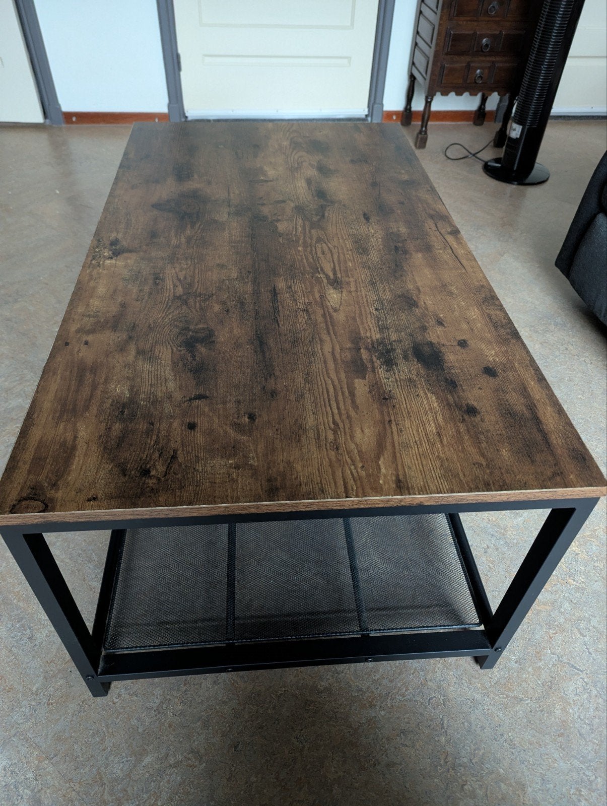 Salontafel 106x60x46 cm met metalen onderstel, Overige houtsoorten, Gebruikt, 100 tot 150 cm, Industrieel